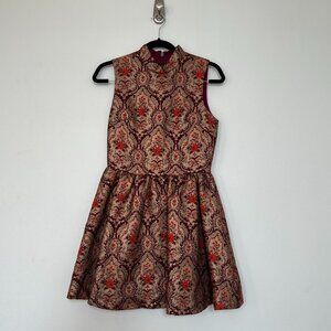 TOPSHOP Jacquard Rose Brocade Skater Dress